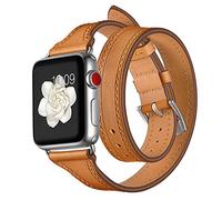 AISPORTS Compatible with Apple Watch Strap 42mm 41mm 40mm 38mm Leather, Soft Slim Double Tour Wrap Leather Sport Wristband Bracelet Replacement Strap for Apple Watch Series 10/9/8/7/6/5/4/3/2/1/SE