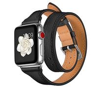 AISPORTS Compatible with Apple Watch Strap 42mm 41mm 40mm 38mm Leather, Soft Slim Double Tour Wrap Leather Sport Wristband Bracelet Replacement Strap for Apple Watch Series 10/9/8/7/6/5/4/3/2/1/SE