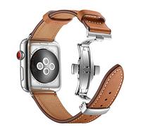 AISPORTS Compatible with Apple Watch Strap 49mm 46mm 45mm 44mm 42mm Leather Wristband Metal Butterfly Clasp Bracelet Replacement Strap for Apple Watch Ultra 2/Ultra/Series 10/9/8/7/6/5/4/3/2/1/SE