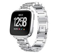 AISPORTS Compatible with Fitbit Versa 2 Strap for Women, Crystal Bling Glitter Diamonds Rhinestones Jewelry Metal Bracelet Wristband Replacement Strap for Fitbit Versa 2/Versa/Versa Lite Smart Watch