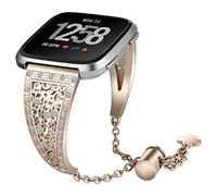 AISPORTS Compatible with Fitbit Versa 2 Strap for Women, Slim Crystal Bling Glitter Diamond Wristband Metal Buckle Jewelry Bracelet Replacement Strap for Fitbit Versa 2/Versa/Versa Lite Smart Watch