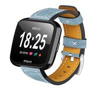 AISPORTS Compatible with Fitbit Versa 2 Strap Leather for Women Men, Metal Buckle Clasp Bracelet Wristband Replacement Strap for Fitbit Versa 2/Versa/Versa Lite Smartwatch, Blue