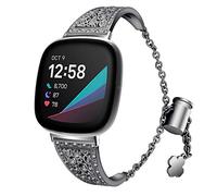 AISPORTS Compatible with Fitbit Versa 3 Strap/Fitbit Sense Strap for Women, Crystal Bling Glitter Diamond Wristband Metal Buckle Jewelry Bracelet Replacement Strap for Fitbit Versa 3/Fitbit Sense