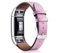 AISPORTS Compatible with Fitbit Charge 2 Leather Strap for Women Men - Soft Breathable Sport Wristband with Metal Buckle Bracelet for Fitness Tracker