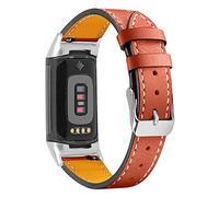 AISPORTS Leather Strap Compatible with Fitbit Charge 6/5 Strap for Women Men, Soft Breathable Leather Sport Wristband Metal Buckle Clasp Bracelet Replacement Band for Fitbit Charge 6/5