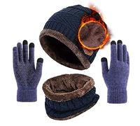 Aisprts Men Women Knitted Hat Scarf Gloves Set Winter Thermal Beanie Snood and Touchscreen Gloves Soft Fleece Lining Winter Hat for Men and Women