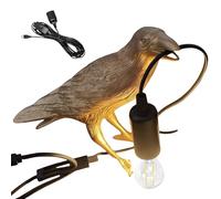 Aisstoye Raven Table Lamp Crow Desk Lamp Vintage Resin Bird Lamp USB Birds Table Light for Bedside Bedroom Living (Gold)