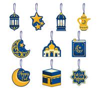 Aisszhao 10 Pcs Eid Mubarak Hanging Decorations Crescent Moon and Stars Pendant Ornaments Ramadan Kareem Mosque Sign Crafts Eid Hanging Paper Plaques ,137*274
