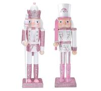 Aisszhao 2 P Christmas Wooden Nutcracker Soldiers,30cm Pink Nutcracker King Ornaments,Premium Pine Wood Nutcracker Home Fireplace Xmas Figures Puppet Soldiers Gifts Toy Spear & Sword