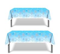 Aisszhao 2 Pack Christmas Table Cloth Party,130*220cm Rectangle Large Plastic Tablecloth Blue Snowflake Party Tableware Decor,Xmas Tablecovers Party for Winter Holiday Xmas Party Dinner Table Cloths