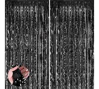 Aisszhao 2pcs 3.2ft x 6.5ft Black Foil Curtain Decoration,Black Tinsel Foil Fringe Curtains Streamer Backdrop for Birthday Graduation Wedding Engagement Bridal Shower Christmas,New Year Decoration