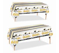 Aisszhao 2Pcs Graduation Tablecloth for 2025 Graduation Decorations,Gold and Black Plastic Table Covers for Congrats Glitter Class 2025 Graduate Celebrations Family School Graduating Party Supplies