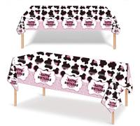 Aisszhao 2Pcs Jungle Safari Pink Cow Print Plastic Tablecloths, 137 * 274cm PVC Table Cover for Birthday Party, Zoo Animals Party Supplies for Kids and Adults