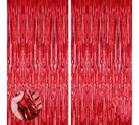 Aisszhao 2pcs Red Tinsel Foil Fringe Curtains 3.2ft x 6.5ft British Party Backdrops Props 70Years Queen's Platinum Jubilee 2022 Party Decoration Royal Theme Party Union French USA Events Decor