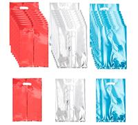 Aisszhao 30 PCS Solid Color Foil Gift Bag,Red Silver Blue Party Gift Bag w/ Handle,Foil Party Bags fillers Gift for Kids Birthday Party,Shimmer Gift Bag Reusable Small Gift Wrapping Bag for Presents