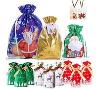 Aisszhao 36Pcs Christmas Drawstring Gift Bags with 30 Tags,6 Design 4 Size Christmas Goody Bags Gift Wrapping Bags,Reusable Christmas Bags for Presents,Christmas Party,Holiday Decorations