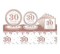 Aisszhao 53Pcs Rose Gold Tableware Set - 30th Birthday Table Cloth, Napkins, 7+9in Paper Plates - Anniversary Decor for Her 30th Birthday Party Supplies