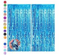 Aisszhao Light Blue Foil Fringe Tinsel Backdrop,2pcs 3.2 x 6.5ft Blue Foil Curtain Decor,Metallic Tinsel Foil Fringe Curtain for Mermaid Birthday Baby Shower Mama Mia Bachelorette Blue Frozen Party