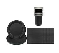 Aisszhao Solid Color Black Tableware Set Decor,20 Paper Napkins 16 Paper Cups 16 Paper Plates in Black Paper Tableware B'Day Decorations Him,Her,Men,Women,Adults Party,Kids Party (AZCSCJ0308)