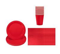 Aisszhao Solid Color Red Tableware Set Decor,20 Paper Napkins 16 Paper Cups Plates in Red,Disposable Paper Tableware Birthday Decorations for Him,Her,Men,Women,Adults Party,Kids Party AZCSCJ0308