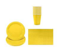 Aisszhao Solid Color Yellow Tableware Set Decor,20 Paper Napkins 16 Paper Cups 16 Paper Plates in Yellow,Disposable Paper Tableware Birthday Decorations for Adults Party,Kids Party AZCSCJ0308