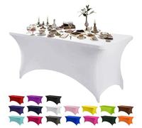 Aisszhao White Stretchable Tablecloths,4ft Spandex Fitted Tablecover Washable Stretch Table Cover for Rectangle Tables,Universal Patio Elastic Wedding Banquet Holiday Party