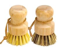Aisuly Bamboo Dish Brush Set, 2 Pcs Palm Wooden Dish Scrubber Brush, Dish Brushes, Durable Wood Dishes Scrub Brush, Natural Round Vegetable Cleaning Pots Pans Sink Washing Kitchen Brush