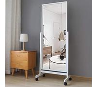 Topyi Swivel Adjustable Full Length Mirror on Wheels, Pine Wood Frame Cheval Bedroom Floor Mirror Dressing Mirror Body Mirror with Standing Holder (White, 65"x22")