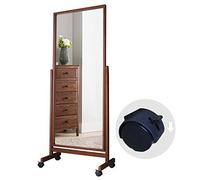 AISUNDY Swivel Adjustable Full Length Mirror on Wheels, Pine Wood Frame Cheval Bedroom Floor Mirror Dressing Mirror Body Mirror with Standing Holder (Brown, 65"x22")
