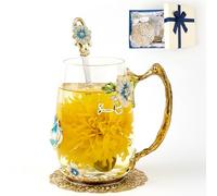AISVELDY Flower Tea Cup,Butterfly Daisy Glass Fancy Coffee Mug with Spoon,Gift Box for Her Mom Wife Grandma Girls Friends Valentines Christmas Birthday Present Idea for Juice,Hot/Cold Drinks Use