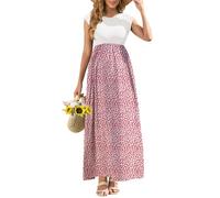 AISWI Casual Maternity Printed Dress with Pockets Cap Sleeve Ribbed Round Neck A Line Pregnancy Maxi Dresses Baby Shower, White & Red Floral, M