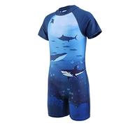 Aisyee Boys Swimming Costume Kids Short Sleeve Swimsuit Boys One Piece Swimwear Child Rash Suit Shark Bathing Suit 3-4 Years