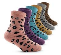 Aisyee Children's Wool Socks Boys Warm Winter Socks Thick Crew Thermal Socks Cartoon Construction Vehicle Socks 6 Pairs, Mix Leopard, 3-5 Jahre