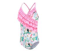 Aisyee Girls Swimming Costume Kids Girls One Piece Swimsuit Girls Hawaiian Ruffle Bathing Suit Girls Swimwear 9-10 Years, Pink Floral One Piece