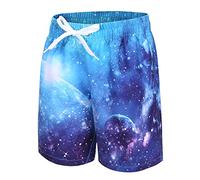 Aisyee Swimming Trunks Boys Kids Swimming Shorts Quick Drying Board Shorts Hawaii Beach Shorts 5-14 Years, Blue Universe, 9-10 Years