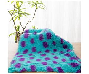 AITAF Blue and Purple Monsters Print Fabric with Wave Soft Low Pile Faux Fur 63" Width - Sold by The Yard for DIY Halloween Winter Costume Gnome Beard Miniature Dolls Costume Rugs Mat