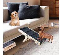 Aitakatta Dog Ramp for Bed, Adjustable Portable Folding Pet Ramp, 26" Long Wooden Pet Ramp with Non-Slip Traction Mat for Small Dogs, Dog Climbing Ladder for Sofa, Bed, Couch,Car(LGPT1,66,Gray)