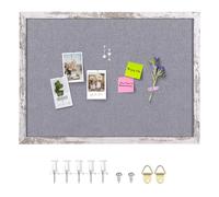 Aitakatta Gray Felt Cork Board Bulletin Board, Decorative Hanging Cork Boards for Walls with White Rustic Wood Frame, Pin Board Vision Board for Office Home and School with Pins, Screws (6090,WH,1pc)