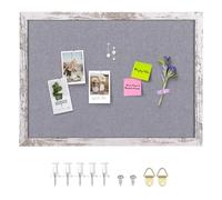 Aitakatta Gray Felt Cork Board Bulletin Board, Decorative Hanging Cork Boards for Walls with White Rustic Wood Frame, Pin Board Vision Board for Office Home and School with Pins, Screws (5075,WH,1pc)
