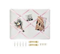 Aitakatta White Fabric Memo Bulletin Board, 17x13 inches Velvet Pin Board for Wall, Vision Board Message Board with Pink Criss-Cross Ribbons for Home Office School Wall Decor(PK Ribbon,4333)