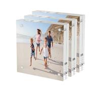 AITEE 4x4 Acrylic Picture Frames 3 Pack, 20% Thicker Block, Clear Picture Frames Freestanding Double Sided Magnetic Acrylic Lucite Frameless Transparent Square Frame Gift for Desktop Display