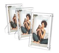 AITEE 4x6 Acrylic Picture Frames 3 Pack, Clear Picture Frames with Stand, Magnetic Frame Acrylic Lucite Frameless Transparent Cubes Floating Gift for Home Office Desktop Display Horizontally or