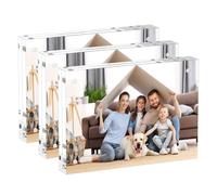 AITEE 5x7 Acrylic Picture Frames 3 Pack, 20% Thicker Block, Clear Picture Frames Freestanding Double Sided Magnetic Acrylic Lucite Frameless Transparent Square Frame Gift for Desktop Display