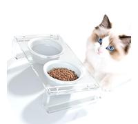AITEE Acrylic Clear Elevated Dog and Cat Bowls Set, Tilted Dog Bowl with 2 Set Removable Ceramic Bowls, Food and Water Raised Bowls for Puppy and Cats(14.17inx7.64inx3.43in)