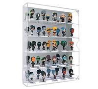 AITEE Acrylic Display Case with Mirrored Back, Cabinet for Mini Funko Pop Figures, Dust-Proof Clear Wall Mounted or Desktop 5 Tiers Storage Organizer, Toys, Rock Stone and Silver