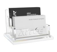 AITEE Business Card Holder for Desk: Clear Acrylic 2 Slot 2 Tier Card Display Stand Holder for Office and Exhibition Countertop , Fits 100-120 Business Cards