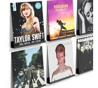 AITEE Vinyl Record Shelf Wall Mount: 6 Pack Acrylic Black Floating Vnyl Shelves for Album LP Storage & Display, Easy Install Vinyl Record Wall for Home Office