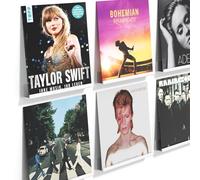 AITEE Vinyl Record Shelf Wall Mount: 6 Pack Acrylic White Floating Vnyl Shelves for Album LP Storage & Display, Easy Install Vinyl Record Wall for Home Office
