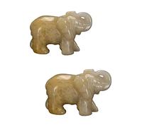 AITELEI 2pcs 1.5" Natural Topaz Carved Gemstones Elephant Figurine Healing Reiki Crystal Guardian Elephant Pocket Stone Statue Gemstone Crafts for Home Decoration
