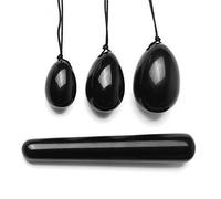 AITELEI 4Pcs Set Jade Yoni Eggs Stick,3 Pcs Drilled Natural Obsidian Quartz Crystal Jade Eggs Massage Stone + 1 Pcs Massage Stick For women Kegel Exercise Strengthen Pelvic Floor Muscles